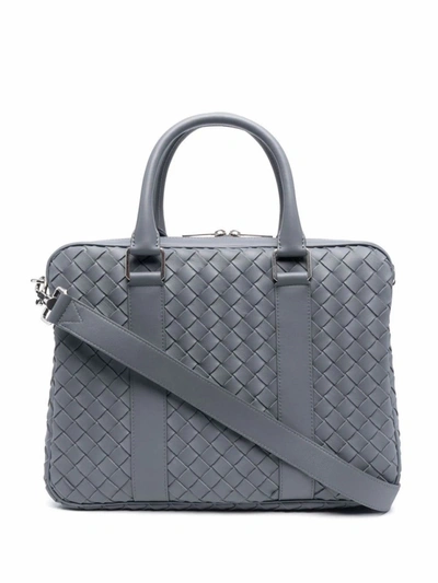 Shop Bottega Veneta Grey Leather Briefcase