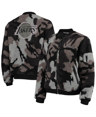 Fanatics Women's Black Los Angeles Lakers Camo Sherpa Full-zip Bomber Jacket In Black
