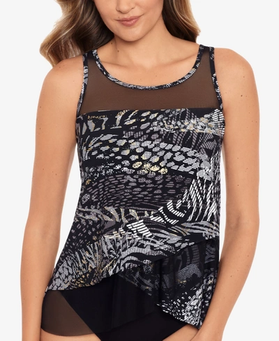 Shop Miraclesuit Mirage Printed Mesh-trim Underwire Tankini Top Women's Swimsuit In Lux Lynx Black/gray