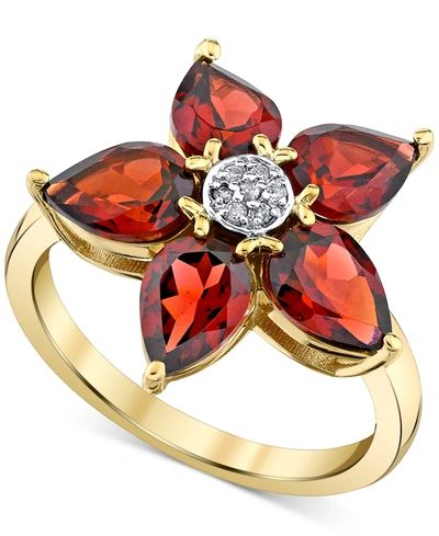 Macy's Rhodolite Garnet (4-1/4 Ct. T.w.) & Diamond Accent Flower Ring In 10k Gold In Garnet