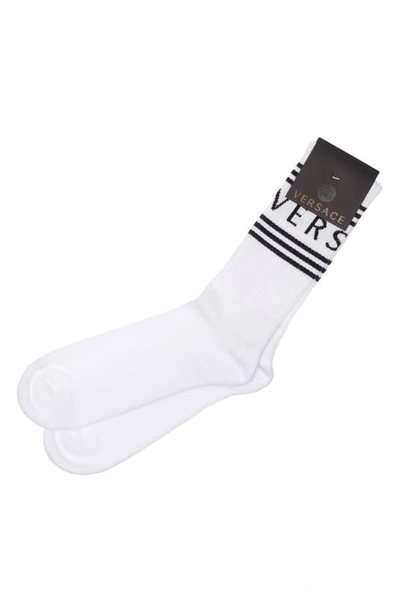 Shop Versace First Line Stripe Crew Socks In Bianco/ Nero