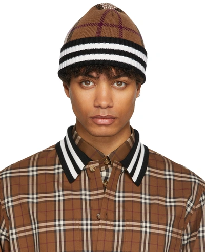 Shop Burberry Brown Cashmere Check Beanie In Dark Birch Brown