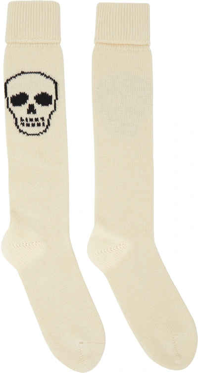 Shop Alexander Mcqueen Off-white Skull Socks In 9260 Ivory/black