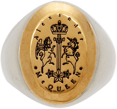 Shop Alexander Mcqueen Silver & Gold Signet Ring In 1496 0446+0