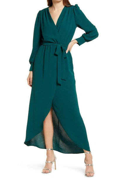 Shop Fraiche By J Wrap Front Long Sleeve Dress In Dark Green