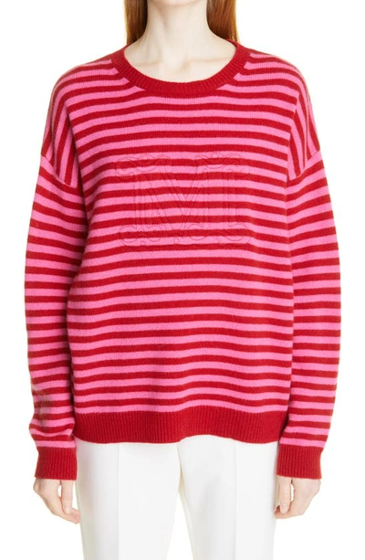 Shop Max Mara Stripe Logo Embroidered Cashmere Sweater In Rosso