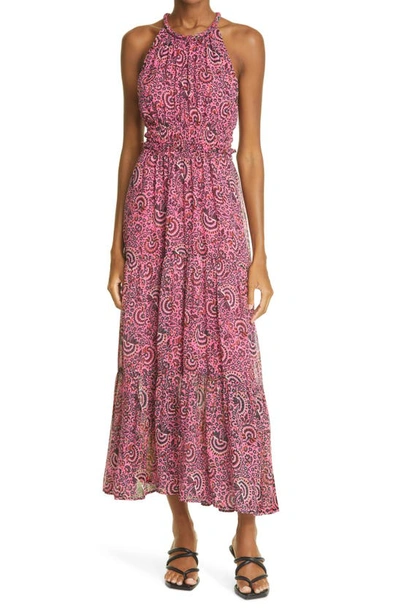 Shop A.l.c Elara Floral Halter Neck Silk Dress In Pink Multi