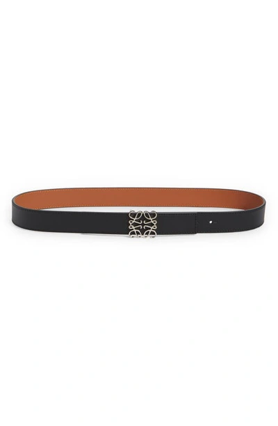 Shop Loewe Anagram Buckle Reversible Leather Belt In Black/ Tan/ Palladium