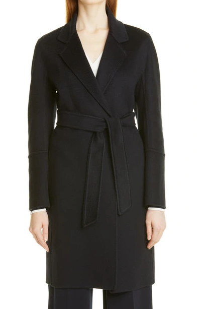 Shop Max Mara Cashmere Wrap Coat In Blu Marino