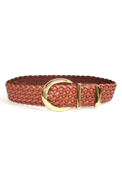 Shop B-low The Belt Acacia Woven Leather Belt In Brandy/ Gold