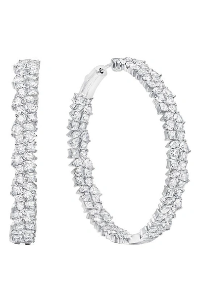 Shop Crislu Cubic Zirconia Cluster Inside Out Hoop Earrings In Platinum