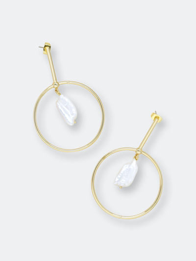 Shop Ettika Modern 18k Gold Plated & Freshwater Pearl Drop Hoop Earrings In White