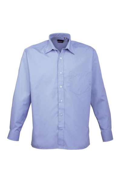 Shop Premier Mens Long Sleeve Formal Plain Work Poplin Shirt In Blue