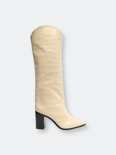 Shop Schutz Analeah Crocodile-embossed Leather Boot In White