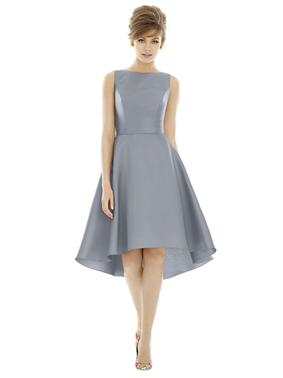 Shop Alfred Sung Dessy Collection Bateau Neck Satin High Low Cocktail Dress In Grey