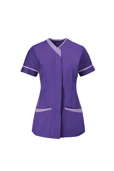Shop Alexandra Womens/ladies Contrast Trim Medical/healthcare Work Tunic (pack Of 2) (purple/li
