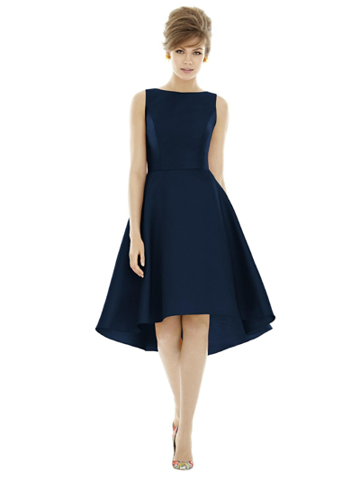 Shop Alfred Sung Dessy Collection Bateau Neck Satin High Low Cocktail Dress In Blue
