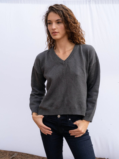 Shop Paneros Clothing Jolene V Neck Sweater In Grey