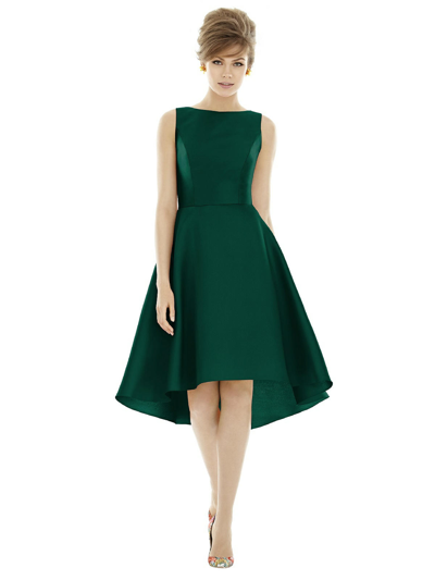 Shop Alfred Sung Dessy Collection Bateau Neck Satin High Low Cocktail Dress In Green