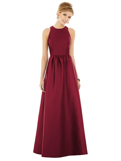 Shop Alfred Sung Sleeveless Keyhole Back Satin Maxi Dress In Red