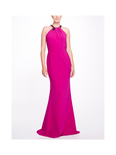 Shop Marchesa Notte Sleeveless Halter Neck Gown In Pink