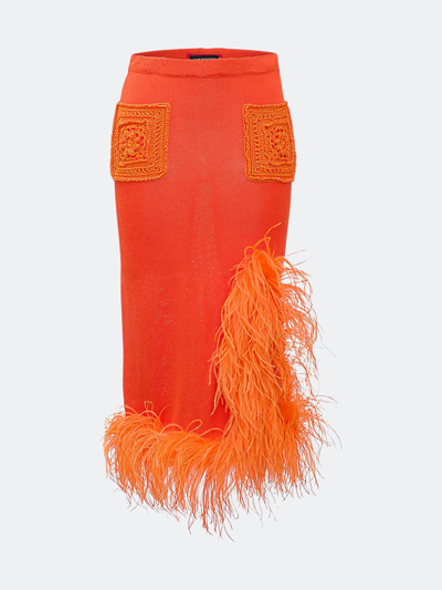 Shop Andreeva Orange Knit Skirt-dress With Feather Details