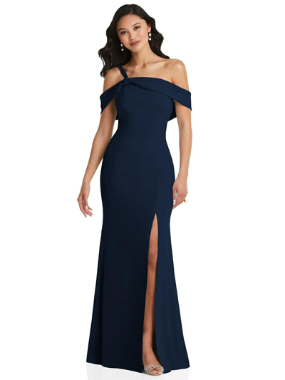 Shop After Six One-shoulder Draped Cuff Maxi Dress With Front Slit In Blue