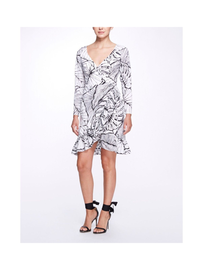 Shop Marchesa Notte Long Sleeve Wrap Dress In White