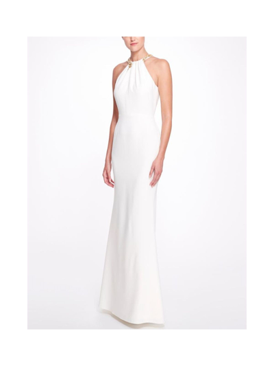 Shop Marchesa Notte Sleeveless Halter Neck Gown In White