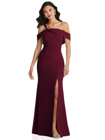 Shop After Six One-shoulder Draped Cuff Maxi Dress With Front Slit In Red