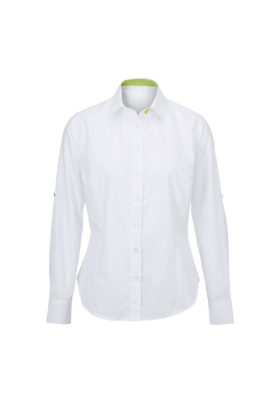 Shop Alexandra Womens/ladies Roll Sleeve Hospitality Work Shirt (white/ Lime)