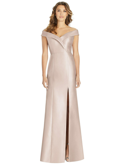 Shop Alfred Sung Off-the-shoulder Cuff Trumpet Gown With Front Slit In Grey