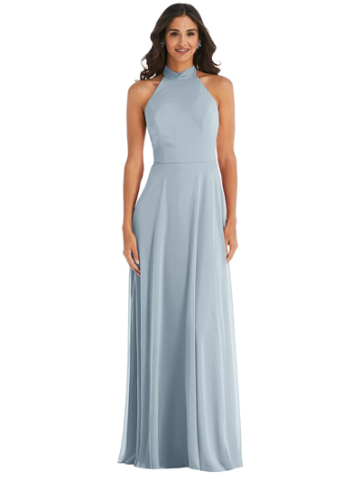 Shop After Six High Neck Halter Backless Maxi Dress In Blue