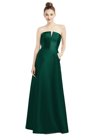 Shop Alfred Sung Strapless Notch Satin Gown With Pockets In Green