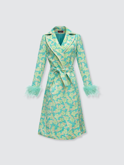 Shop Andreeva Pink Jacqueline Coat №21 With Detachable Feathers Cuffs In Green