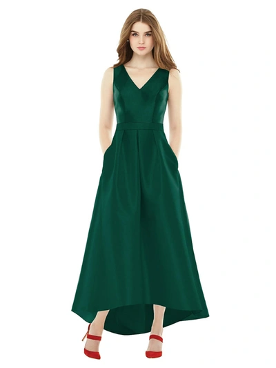 Shop Alfred Sung Sleeveless Pleated Skirt High Low Dress With Pockets In Green
