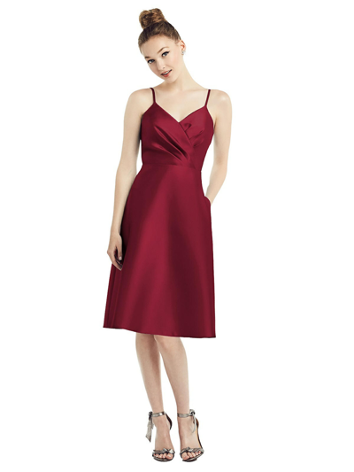 Shop Alfred Sung Draped Faux Wrap Cocktail Dress With Pockets In Red