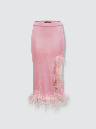 Shop Andreeva Pink Knit Skirt-dress With Feather Details