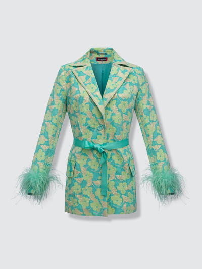 Shop Andreeva Pink Jacqueline Jacket №21 With Detachable Feather Cuffs In Green
