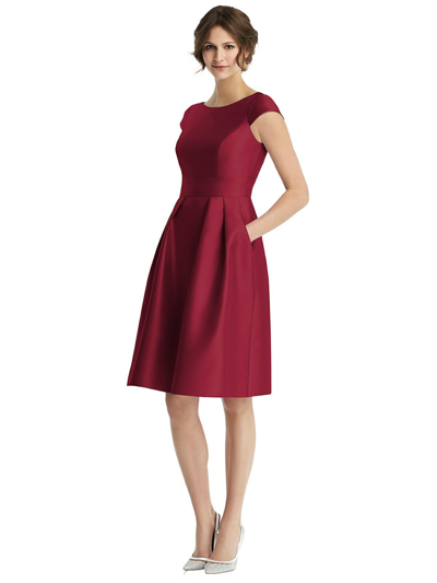 Shop Alfred Sung Dessy Collection Cap Sleeve Pleated Cocktail Dress With Pockets In Red