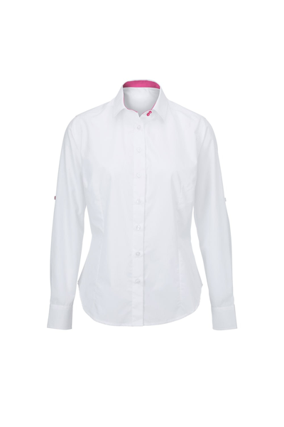Shop Alexandra Womens/ladies Roll Sleeve Hospitality Work Shirt (white/ Pink)