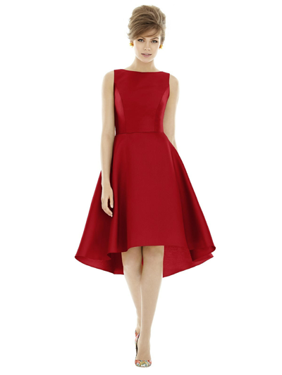 Shop Alfred Sung Dessy Collection Bateau Neck Satin High Low Cocktail Dress In Red