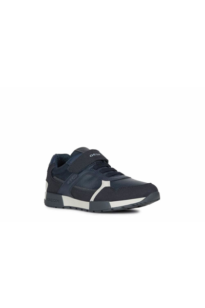 Shop Geox Boys Alfier Leather Sneakers (navy/gray) In Blue