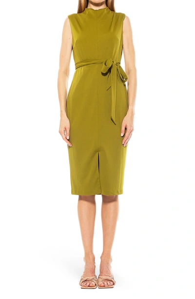 Shop Alexia Admor Mock Neck Belted Sheath Dress In Chartreuse
