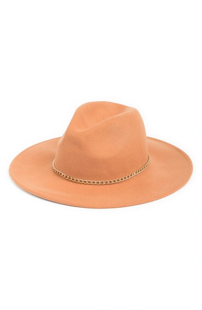 Shop Steve Madden Chain Trim Fedora Wool Hat In Cognac