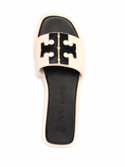 Shop Tory Burch Double T Leather Sandals In Beige