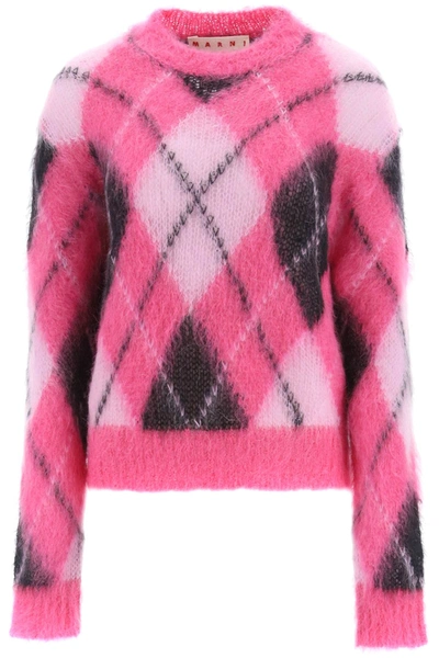 Shop Marni Argyle Mohair Sweater In Starlight Pink (fuchsia)