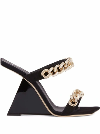 Shop Giuseppe Zanotti Suede Sandals With Chain Details In Black