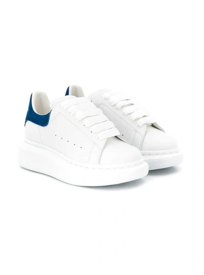 Shop Alexander Mcqueen White Leather Oversize Sneakers With Blue Heel Tab In Multicolor