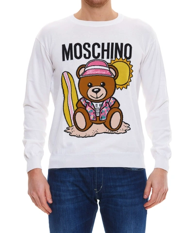 Shop Moschino Logo Teddy Sweater In White
